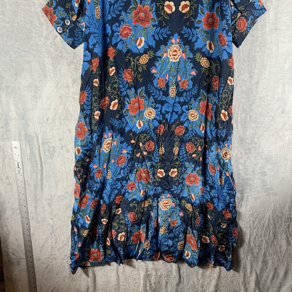 Farm Rio Women's Dress XL Arabesque Floral Blue Maxi Button Shirt‎ 3/4 Sleeve - Picture 9 of 15